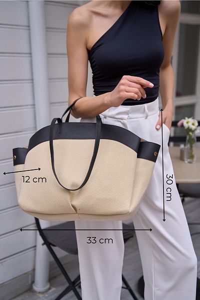 Madamra Schwarz-Creme Damen Kontrast Einkaufstasche