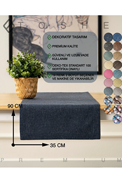 TOSHE 35 X 90 Lacivert Keten Dokuma Runner, Dekoratif Runner, Düz Runner, Run...