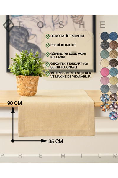TOSHE 35 X 90 Krem Keten Dokuma Runner, Dekoratif Runner, Düz Runner, Runner,...