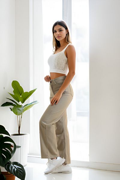 SHEVEGA Mink High Waist Loose Loose Cut Wide Leg Palazzo Trousers