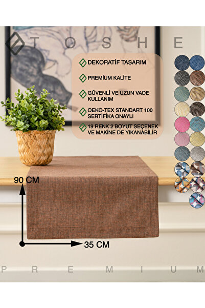 TOSHE 35 X 90 Kiremit Keten Dokuma Runner, Dekoratif Runner, Düz Runner, Runn...