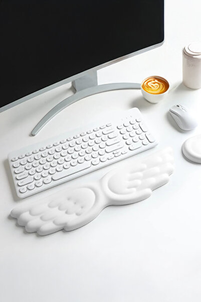GoLite Kanat Şekilli Beyaz Klavye Bilek Desteği Ergonomik Konforlu Memory Foam Kaymaz Taban Bilek Yastığı