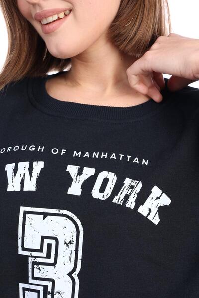 Tight Lady Жіночий 100% бавовняний принт, темно-синій, ультра якісний, без швів, 3 нитки, велосипедний комір, базовий світшот