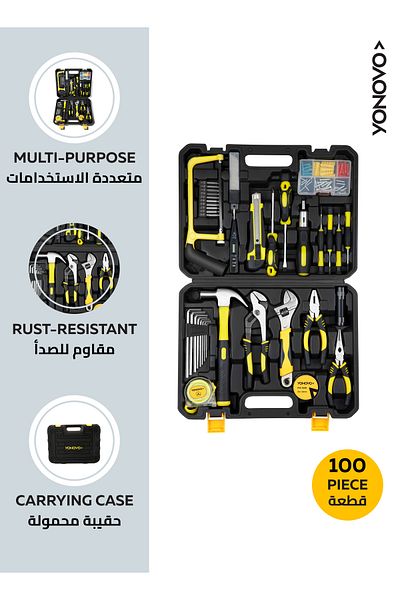 YONOVO 100-Piece Tool Kit – Heavy-Duty Hand Tools with Bag for DIY, Garage & Professional Use