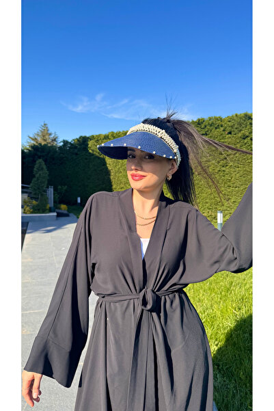 Luminos Butik Синя перлина Детальна стильна солом'яна капелюх з козирком Овальний дизайн Літній аксесуар HSR2086