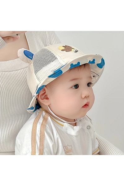darko Teddy Bear Funny Baby Hat Summer Children's Cute Sun Hat with Teddy Bear Beige 3-24 Months Children's Hat