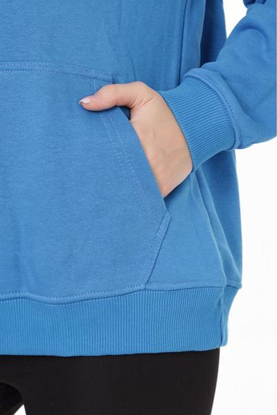 Tight Lady 100% bumbac pentru femei Soft Blue Basic 3 fire oversize cu glugă hanorac cu buzunar cangur