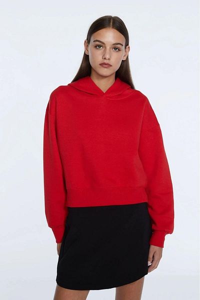 Tight Lady 100% cotton Premium Women's Red Hooded crop sweatshirt