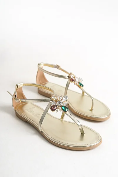 VONJE Dora Gold Metallic Stone Flip Flops Women's Sandals