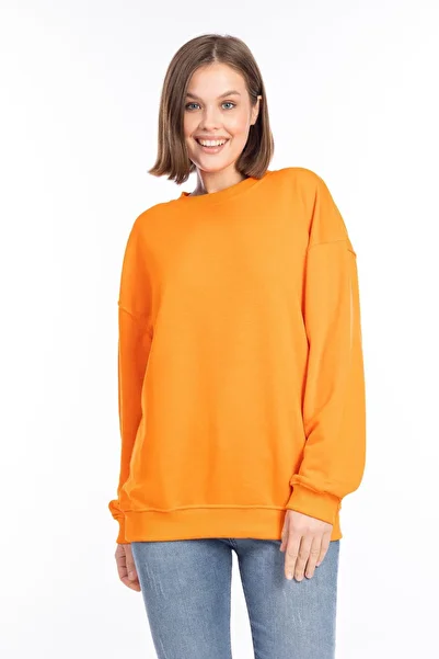 Tight Lady 100% Cotton Women's Orange 3 thread Basic Oversize crew neck long sleeve sweatshirt High Quality orange