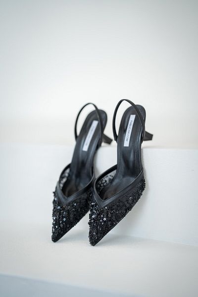 Parponi Saly Sequin Heeled Evening Dress Shoes Black