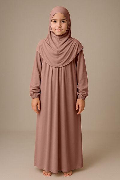 Sonbaharmoda Rochie hijab pentru fete - îmbrăcăminte de rugăciune din bumbac, mâneci elastice, cu batic