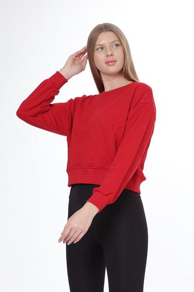 Tight Lady Women's 100% Cotton Red Ultra Quality Diagonal No Riser 3 thread Crew Neck Basic Sweatshirt