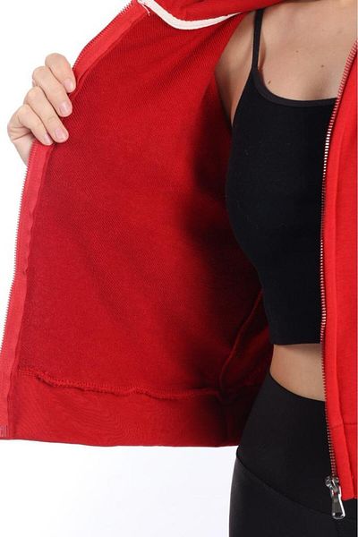 Tight Lady 100% bumbac, fără ascuți, roșu de înaltă calitate, cu glugă, cu fermoar, fără buzunar, pentru femei