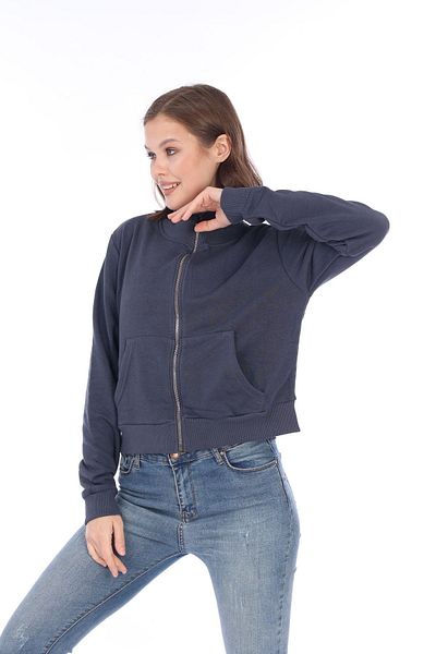 Tight Lady Hanorac pentru femei, 100% bumbac, antracit, afumat, fără șarg, cu 3 fire, cu textura moale, cu fermoar, cu guler vertical