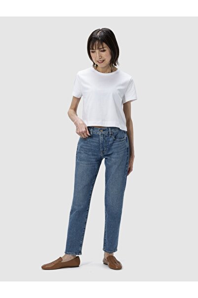 GAP Kadın Koyu Mavi Mid Rise Girlfriend Jean Pantolon