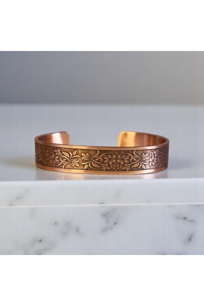 ELEMENTA Çiçek Motifli Spiritüel Enerji Bileziği Şifalı Has Bakır Kadın Erkek Bilezik Koruma Zırhlı Dualı
