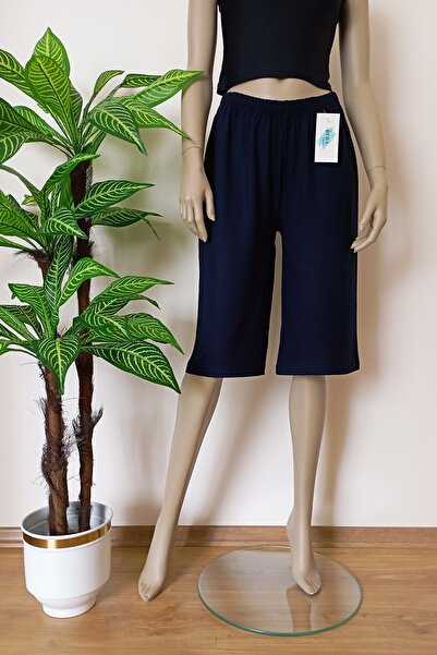 VİP BERA TEKSTİL Basic Lacivert Düz Renk Diz Altı Pamuklu Penye Bermuda