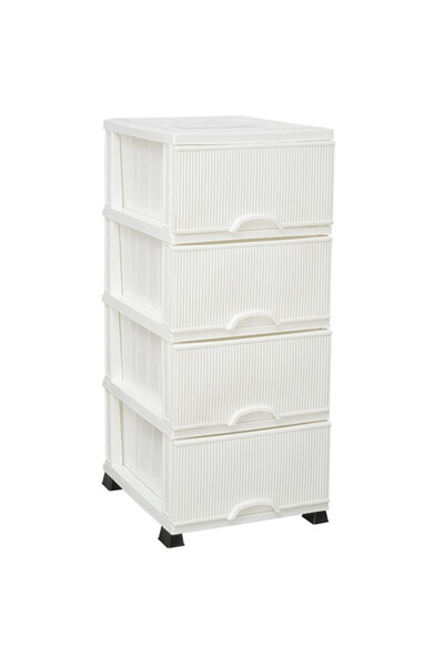 LeesHome Büyük Boy Beyaz Kapaklı 4 Plastik 4 Çekmeceli Komidin Sebzelik Şifonyer