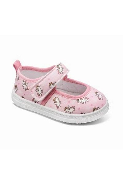 First Step Pantofi ocazionali de balerină pentru fetiță cu eșarfă cu imprimeu unicorn roz