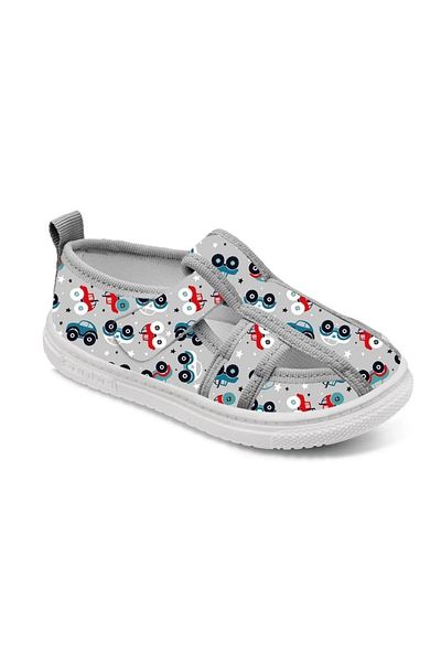 First Step Sandale pentru băieți cu velcro cu imprimeu gri