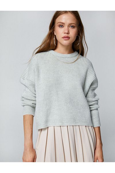 Koton Basic Knitwear Sweater Crew Neck Ribbed Long Sleeve