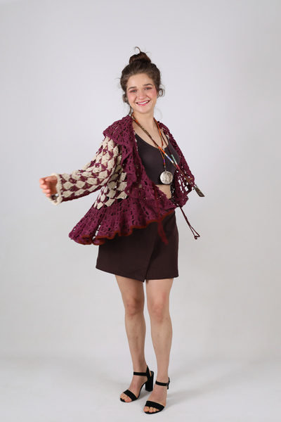 Hippybutik Bordo/mürdüm Ve Taş Rengi Fırfırlı Tığ Işi Volanlı Tasarım Astarsı...