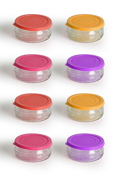 Paşabahçe Zuri 8-Piece Colorful Glass Bowl with Lid - Breakfast, Storage Container, 400 Cc