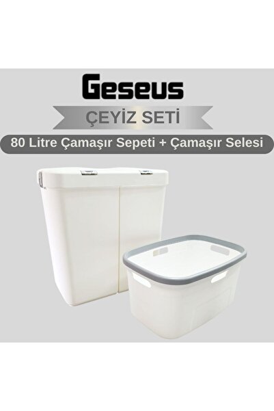 Geseus Gümüş Ikili Dokunmatik 80 Lt Çamaşır Sepeti+Çamaşır Selesi Çeyiz Seti-MT09