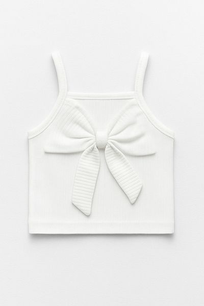 Magu Girl's Cotton White Bow Detailed Strappy T-Shirt - Summer Stylish Style