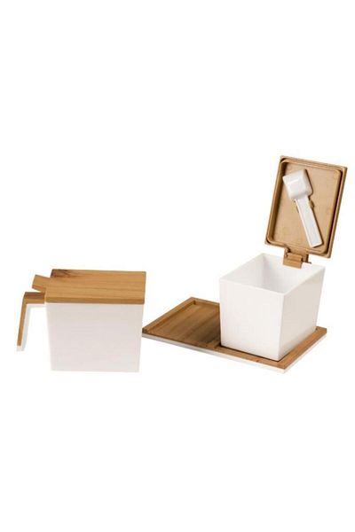 Moonstar Plastic Spice Set with Wooden Bamboo Look Lid-fvset-14b