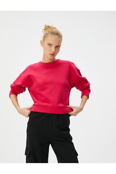 Koton Basic Sports Raised φούτερ με άνετη εφαρμογή, βαμβακερή λαιμόκοψη
