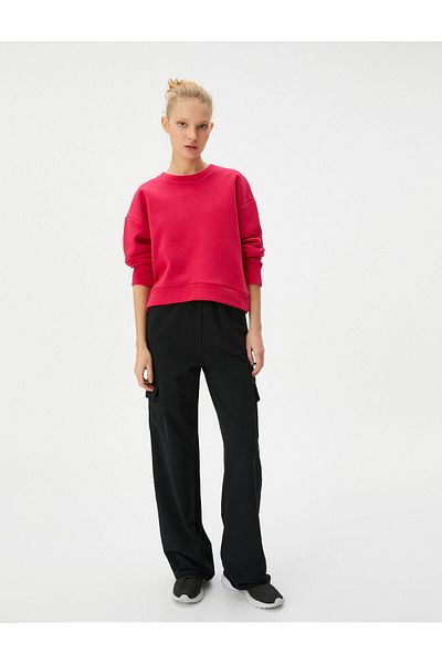 Koton Basic Sports Raised φούτερ με άνετη εφαρμογή, βαμβακερή λαιμόκοψη