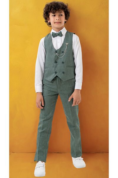 Atlas Kids Boy's Tuxedo Suit – Vest with Trousers, Bow Tie, Shirt, Chain 5-Piece Set