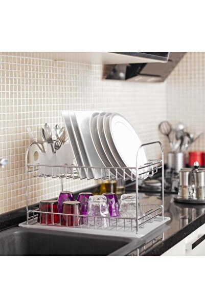 Geseus Home İki Katlı Tabaklık Bulaşıklık Krom Şeffaf KB007