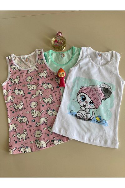 yagmurgiyim Diamond Mixed Pattern 3-Piece Girl's Undershirt Set A-043