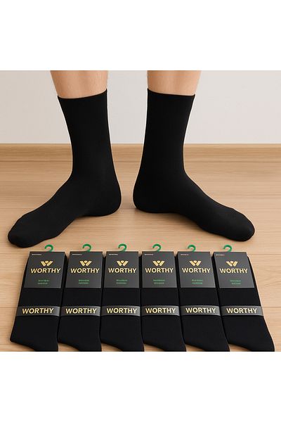 WORTHY SOCKS Комплект от 6 мъжки безшевни бамбукови чорапи до глезена