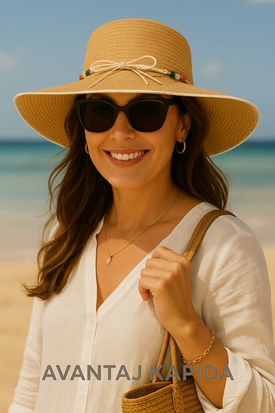 Avantaj Kapıda Bella Marin Wide Brim Foldable Handcrafted Summer Women's Straw Hat – Special Design