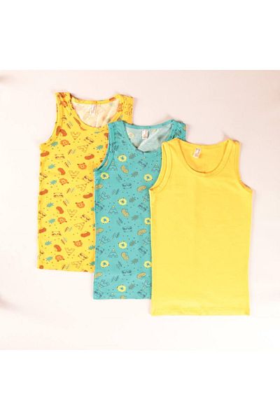 yagmurgiyim Diamond Mixed Pattern 3-Piece Boy's Undershirt Set A-107