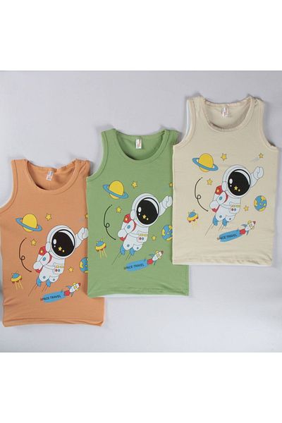 yagmurgiyim Diamond Mixed Pattern 3-Piece Boy's Undershirt Set A-119