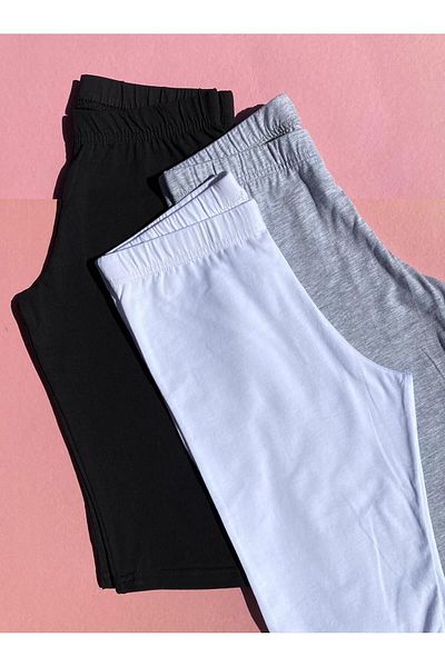 VicTroy Colanți-Short de damă, alb, negru și gri, 3 bucăți Lycra Basic