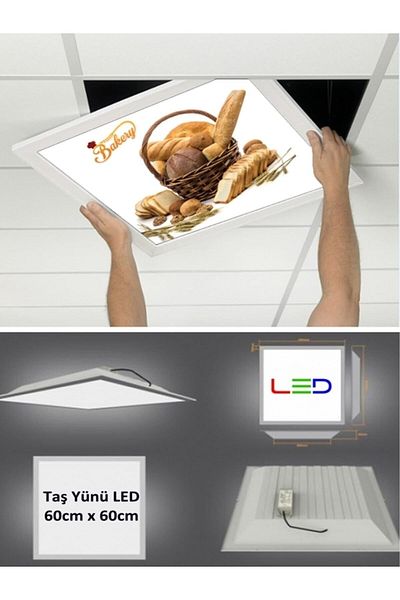 Gökyüzü Panel 60X60 Oven - Stone Wool Hanging Ceiling, Led Panel-60W-Logo Panel, Recessed Lighting - Led Luminaire