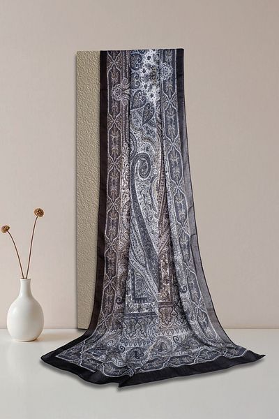 Sekine İpek Retro Ethnic Pattern Soft Cotton Shawl Black