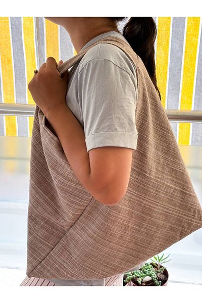 girlsybags Brown Linen Tote Bag Fabric Tote Bag Coffee 30X40 cm Shopper Bag Beach Bag Cloth Bag Lined