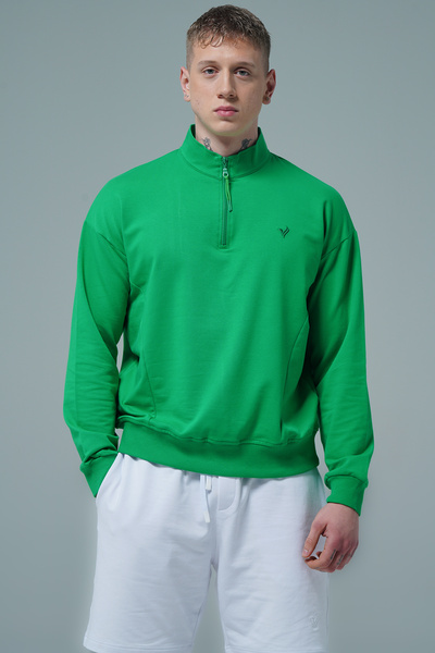 George Phoenix Daily Core - Green Half Zipper Cotton Men's Oversize Sweatshirt