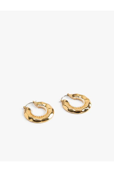 Koton Hoop Earrings with Pearl Detail Natural Texture
