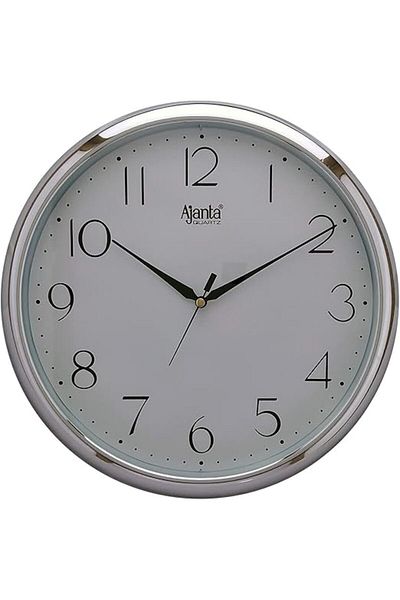 ajanta Wall Clock with Silver Rim – 28 cm – White Dial – Stylish Plastic Clock for Any Room