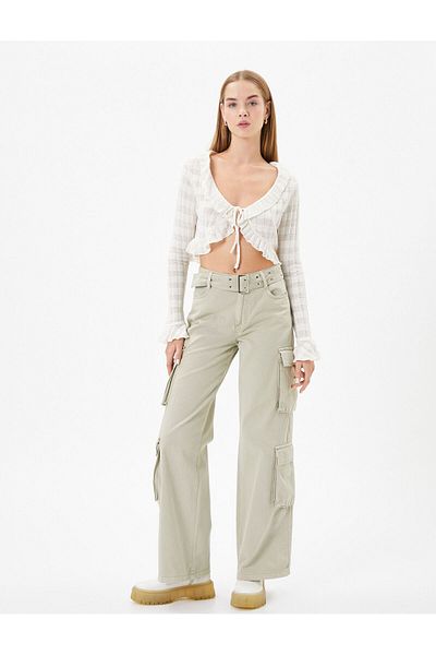 Koton Cargo Pants Wide Leg Normal Waist Belt Detailed Pocket Cotton - Bianca Jeans