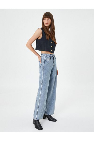 Koton Extra Wide Leg Jeans Normal Waist Cotton Pocket - Bianca Jean