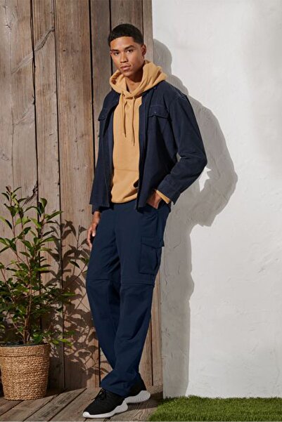 Tchibo Men Regular Fit Belted Cargo Pants, Navy